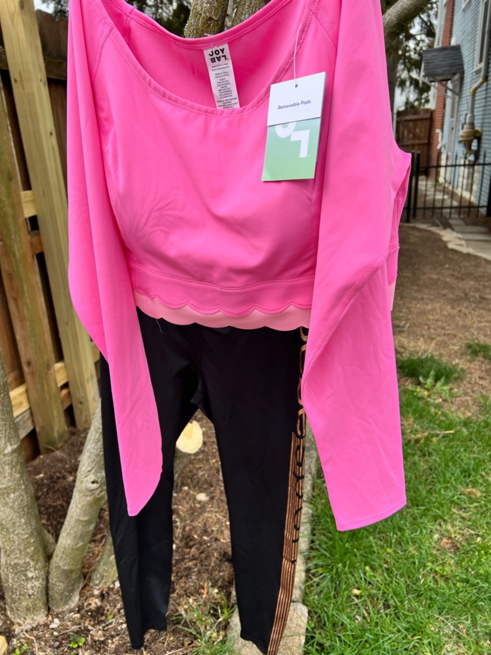 NWT Joy Lab Barbie Pink XXL athletic crop top yoga long sleeve off-shoulder - Picture 2 of 15